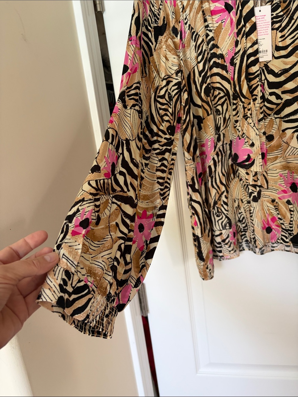 Lilly Pulitzer Tan, Black & Pink Zebra-Print Floral Blouse - Picture 5 of 5